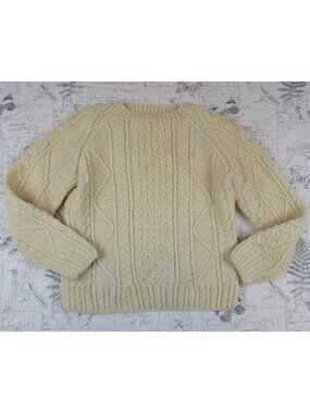 Vntg Loch Garman Irish Cable Fishermans Sweater Fisherknit Aran Wool Ireland S